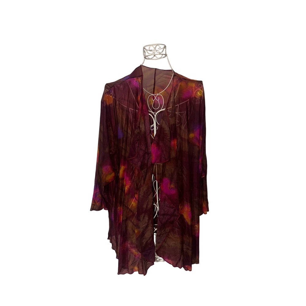 Vintage Sirena Women's One Size Sheer Duster Kimono Jacket Multi Color Print